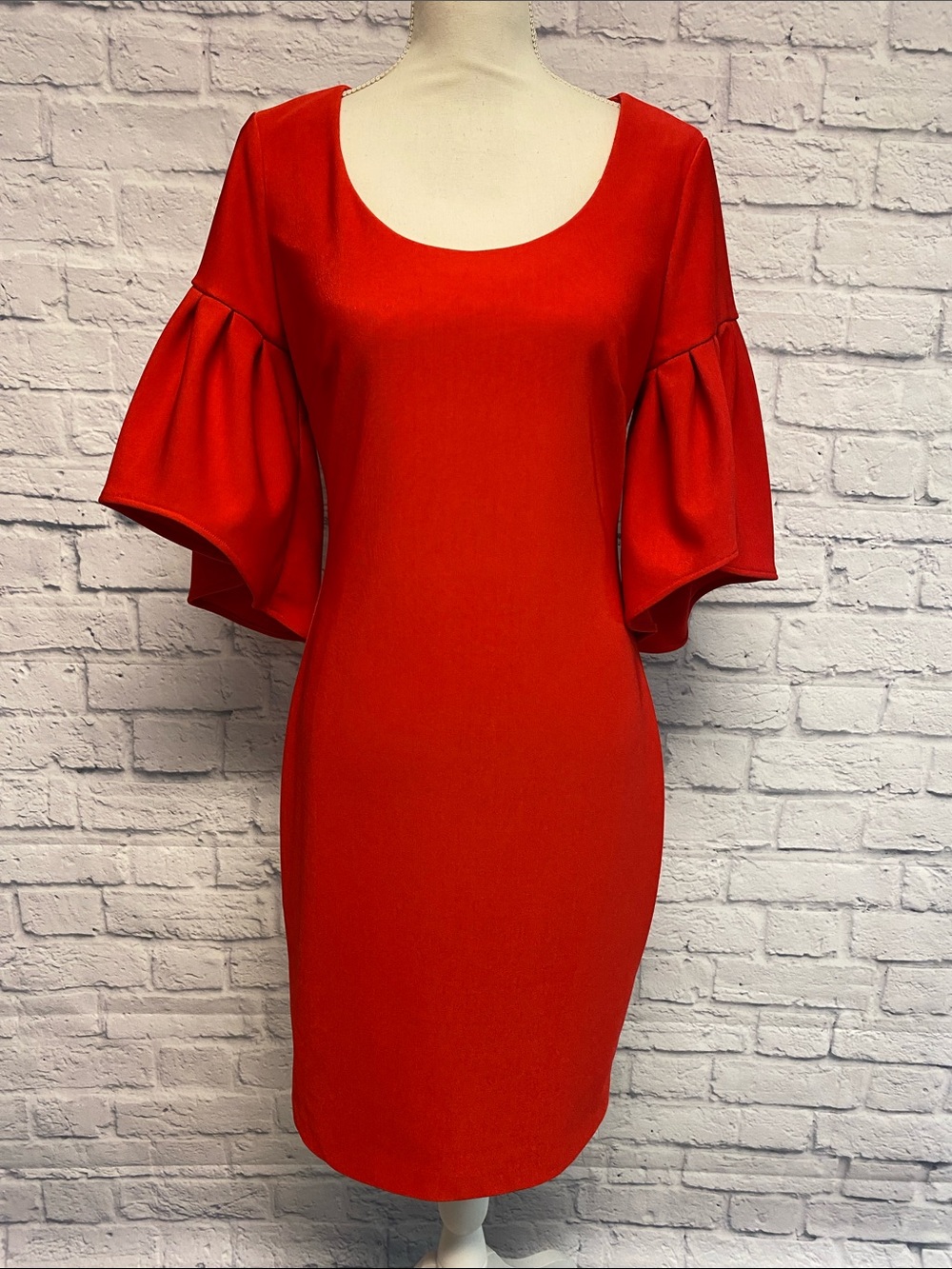 Belle Badgley Mischka Red Dress with Bell Sleeves Size 6